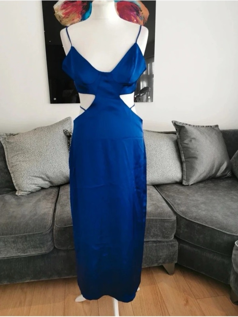 Satin Cutout Maxi Dress in Cobalt Blue